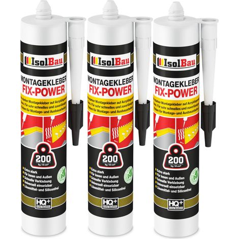 Montagekleber FIX-POWER Baukleber 3x 480g Kartusche weiß Qualität 200kg / 10cm (1/2)