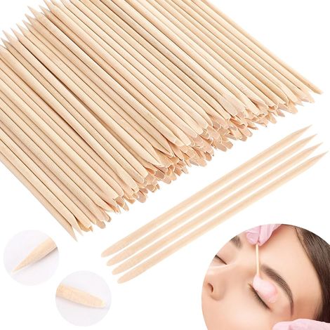 Lot de 200 bâtons de cire à sourcils en bois pour petites zones détaillées, bâtons à ongles en bois orange (1/5)