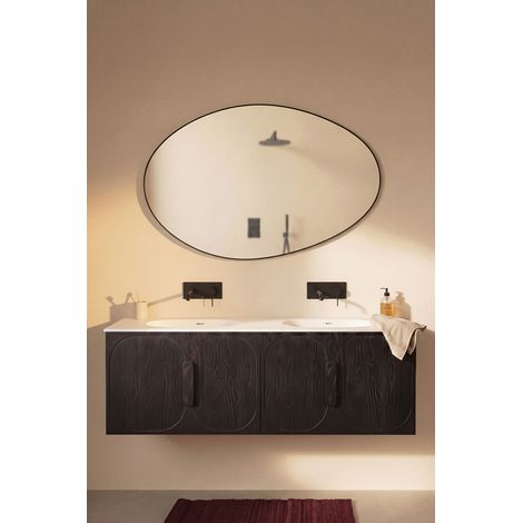 Meuble salle de bain suspendu 160 cm FINN 2 tiroirs BASS noir  double vasque encastrée sans trou robinet