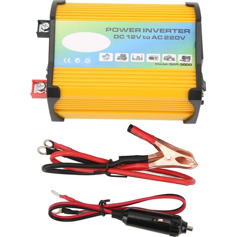 Ortviai Convertisseur 300 W Onde Modifiée 12 V vers 220 V avec 2 USB et Prise CA – Jaune (1/5)