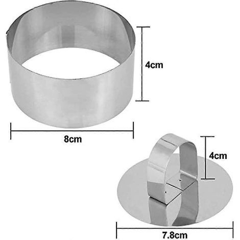 Ensemble de cercles à pâtisserie en acier inoxydable, moule à gâteau, 4 pièces comprenant 4 cercles et 4 presses alimentaires. (1/2)