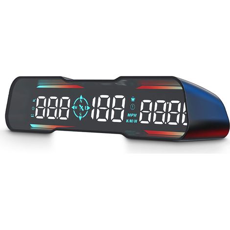 Affichage tête haute du compteur de vitesse HUD G19, lumières d'ambiance décoratives, vitesse numérique, boussole GPS, temps de conduite, distance de conduite, heure satellite, alarme (1/5)