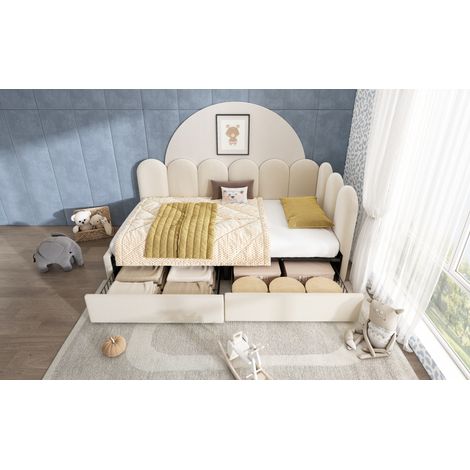 Samt-Polsterbett 90x200 cm mit 2 Schubladen, Beige, ohne Matratze (1/5)