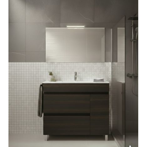 Conjunto Mueble de baño HEIMDALL ya montado 2 cajones y puerta lavabo y espejo Fresno tea 50x40 cm (1/2)