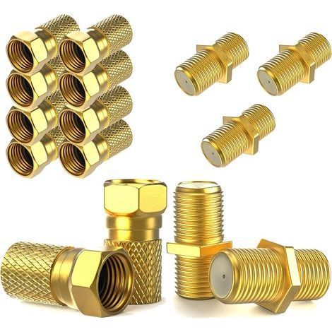 10 Connecteur F Mâle 7mm, 5 Coupleur F, Joint Caoutchouc, Ecrou Large, Pour Antenne Satellite Câble Coaxial (1/5)