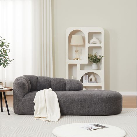 Chaise longue moderne en chenille anthracite avec dossier ondulé, sans accoudoirs, 204 cm (1/5)