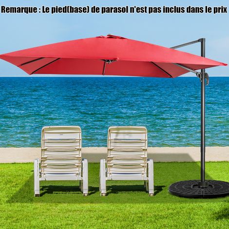 Parasol Déporté Inclinable 3x3M avec Base Croisée Rotation à 360° Manivelle 8 Baleines Event pour Jardin Terrasse Vin-Rouge (1/2)