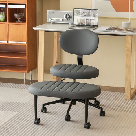 Silla de oficina fauteuil de oficina ergonómica, altura regulable, giratoria 360°, reposapiés, tela gris (1/5)