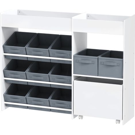 Mueble de almacenamiento infantil con 11 cajas de tela, 3 adhesivos, blanco DESVIAE (1/5)