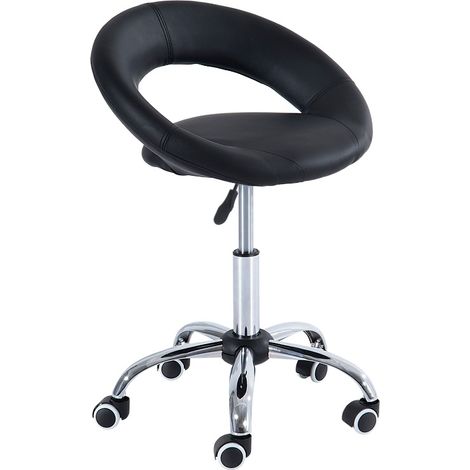 Tabouret roulant réglable en hauteur avec dossier, siège en cuir régénéré et base métal, pivotant à 360°, idéal salon de massage, institut, bureau  CHICFURN (1/5)