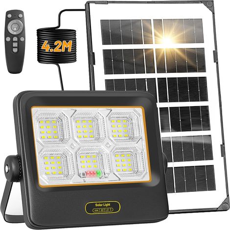 Projecteur Solaire LED d’extérieur avec Panneau Solaire, 50W Lampe Solaire exterieur avec Télécommande, 4.2M Câble, IP67 pour Jardin, Garage (1/5)