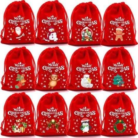 10 sacs cadeaux de Noël en velours, 10 x 15 cm, avec cordon de serrage, réutilisables, pour petits présents et décoration