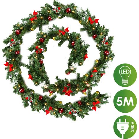 Randaco Ghirlanda di Natale con Luci 5M Ghirlanda porta di Natalizie Ghirlanda porta Anteriore Artificiale Decorazione di Natale Ghirlandeper Scale Festa di Nozze (1/5)