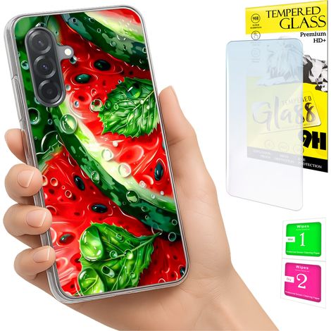 Custodia per Samsung Galaxy A36 / A56, cover posteriore con foto, vetro 9H color anguria. (1/5)