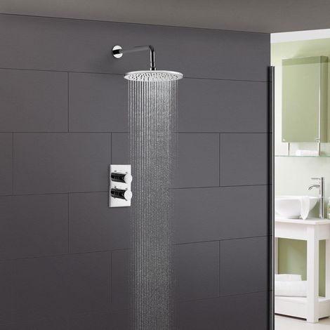 Lily 2 Dial 1 Way Round Concealed Thermostatic Mixer Valve & 200mm Round Shower Head Chrome (1/5)