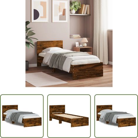 Tête de lit chêne - Cadre de lit sans matelas avec tête de lit chêne fumé 90x200 cm (1/5)