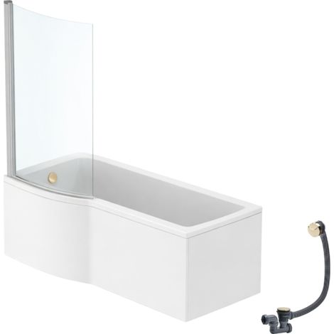 IDEAL STANDARD Connect Air 170 x 80 cm, conjunto para bañera/ducha izquierda + delantal + mampara fija + desagüe (Oro)