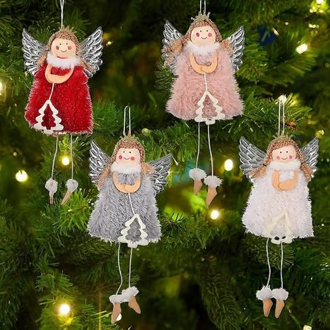 Suspension de poupée d'ange, poupée fille ange à ailes en dentelle, suspension de sapin de Noël, cheminée, décoration de cadeau, 4 pcs (1/5)