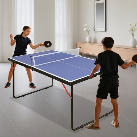 Tavolo da ping-pong pieghevole 137,2 x 76,2 cm con rete, 2 racchette e 3 palline, blu HAVRYA (1/3)
