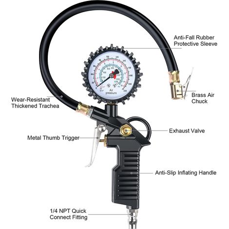 Pistolet de mesure de pression des pneus noir haute précision, manomètre à bain d'huile à affichage numérique, kit de mesure de la pression des pneus pour voitures et motos.