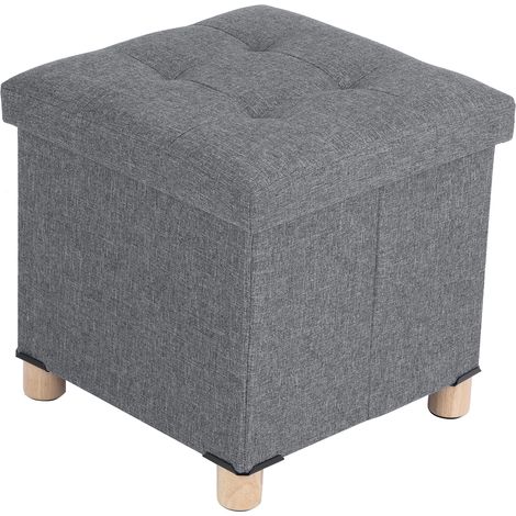 Tabouret de Rangement Monopolys J Gris Foncé Lin et Hêtre 38x38x35cm Couvercle Table Basse (1/4)