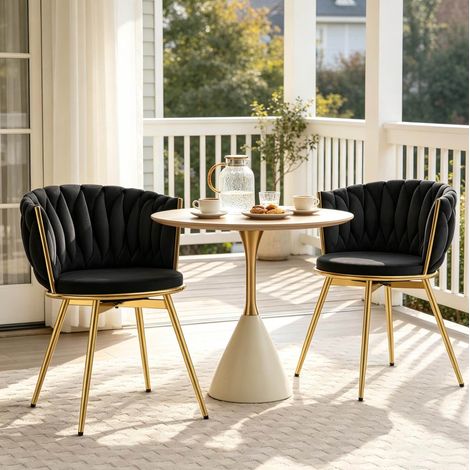 Sedie girevoli imbottite in velluto nero 2 pezzi OKMYHOME (1/5)