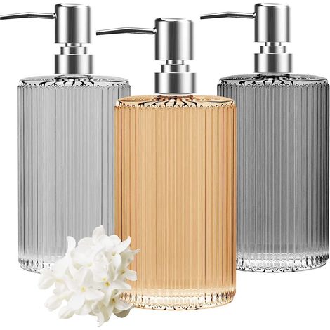 Distributeur de savon en verre, lot de 3 - 500 ml - Pompe manuelle - Multi-usages pour salle de bain, cuisine et buanderie (1/5)