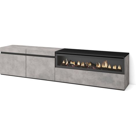 Skraut Home – Meuble TV moderne avec cheminée électrique – Grand espace de rangement 102x45x35cm – Pour TV jusqu'à 80" – Couleur ciment et noir (1/5)