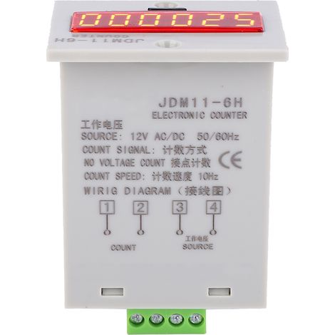 Compteur de tension électronique JDM11-6H à affichage numérique LED 6 chiffres avec relais AC/DC 12V (1/5)