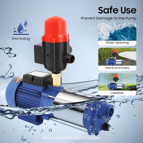 Hauswasserwerk Gartenpumpe Kreiselpumpe 2500W 2850U/min Wasserpumpe, Selbstansaugend Edelstahl Pumpe mit Druckschalter Blau (1/5)