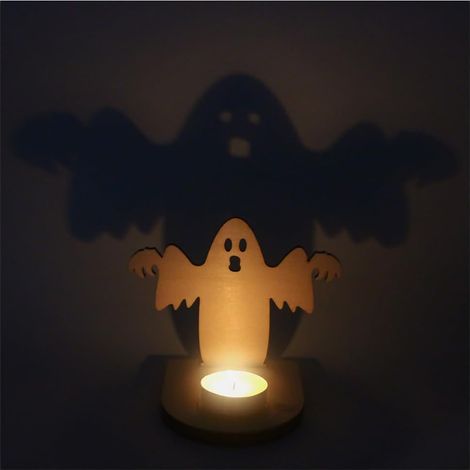 Portacandele di Halloween - portacandele da tè - proiezione lampada a forma di zucca con strega fantasma - decorazioni per la stagione del thriller - candeline da tè - zucchero (1/3)