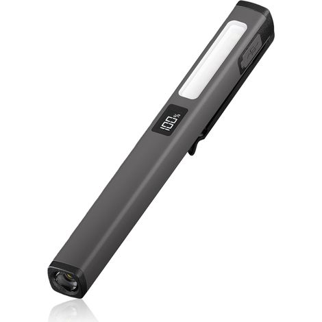 Mini Lampe de Poche, Lampe Torche LED, Penlight, Portable, avec Base Magnétique et clip de Poche, Étanche, USB Rechargeable, pour Camping Randonnée Urgence Inspection Réparation - Gris (1/5)