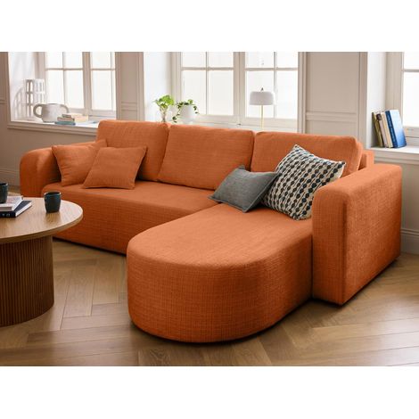 Bestmobilier – Canapé d'angle réversible 4 places convertible avec coffre – Velours texturé – Méridienne arrondie – Style contemporain (1/5)