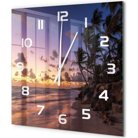 Grande Horloge Murale Carrée Objet Décoratif en Verre Silencieuse pour Salon Plage ouest 60x60 cm