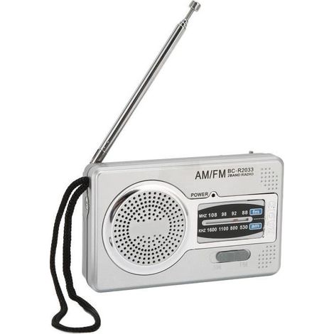 AM/FM-Transistorradio mit DSP-Chip, tragbares Mini-Taschenradio mit Lautsprecher und Kopfhöreranschluss, Silber/Grau (1/5)