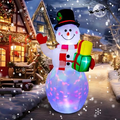 5FT Aufblasbarer Weihnachts-Schneemann mit Bunten rotierenden LED-Lichtern – Parfait pour l'intérieur et l'extérieur (1/4)