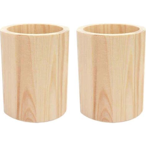 Lot de 2 porte-stylos en bois, pot à succulentes géométrique, porte-pinceaux de bureau-8X10CM (1/4)