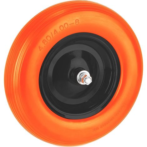Roue 16x4.00-8 pour brouette, Pneu Plein Max. 200 kg, Noir-Orange (1/5)