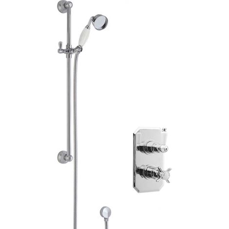Traditional Concealed Twin Victorian Valve & Slide Rail Shower Set - Chrome/White - Balterley