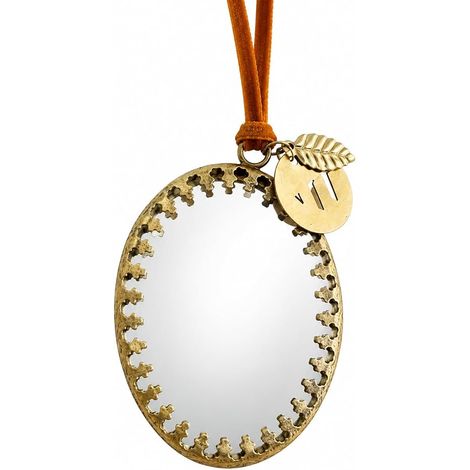 Mini Miroir Ovale Décoratif en Métal Doré avec Ruban Orange, 7.5 x 4.5 cm (1/5)