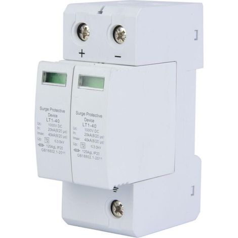 Parafoudre DC, 1000V Surge Protector Ménage Parafoudre photovoltaïque Dispositif de Protection contre les Surtensions (2P 40KA) (1/5)