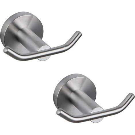 Garderobenständer aus silberfarbenem Edelstahl SUS 304, doppelter Garderobenständer/Bademantelständer aus Edelstahl, geeignet für Bad und Küche, 2-teiliges Wandmontage-Set im modernen Hotelstil. (1/5)