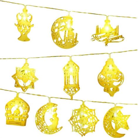 Guirlande lumineuse LED Ramadan - Décorations de Noël Lune Étoile Lanterne - 15 m Blanc chaud Étanche IP65 Fonctionne sur piles avec minuterie (1/4)