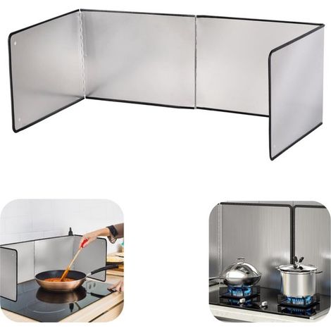 Écran anti-éclaboussures 76 x 30 cm - plaque isolante pliable pour cuisinière, argent (1/5)