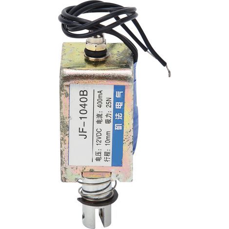 Électroaimant à solénoïde DC type push-pull JF-1040B, force 25N, course 10mm, tension 12V. (1/5)