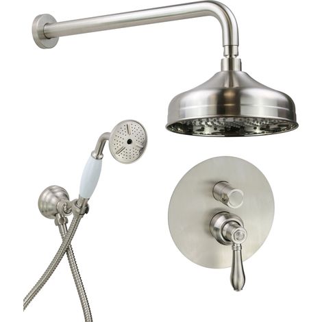 Kit doccia completo con miscelatore incasso 2 vie modello retrò colore nichel spazzolato Gattoni Oxford 3190/PDNS Nichel spazzolato