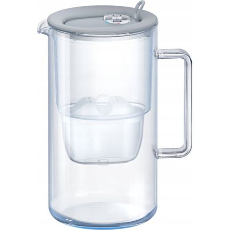 Aquaphor  Carafe Filtrante en Verre - 2,5 L - Grise - Élégante et Pratique - Filtration Efficace