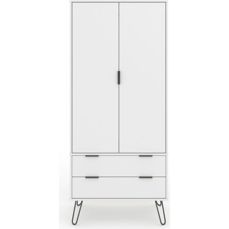 2 Door, 2 Drawer Wardrobe - Manufactured Wood Fibre Board/Metal - 76.5 x 53 x 176 cm - White (1/5)