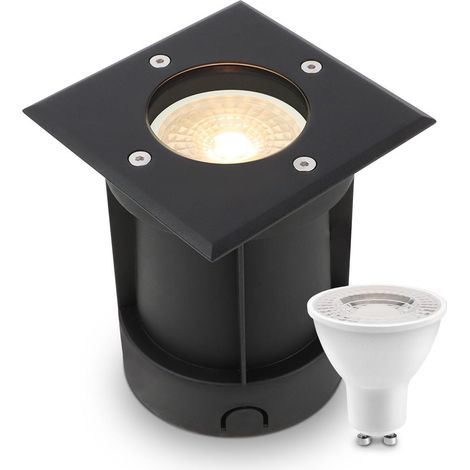 LED Bodeneinbaustrahler Schwarz eckig 230V IP67 - Leuchtmittel: GU10 4W 2700K - Anzahl: 1x (1/5)