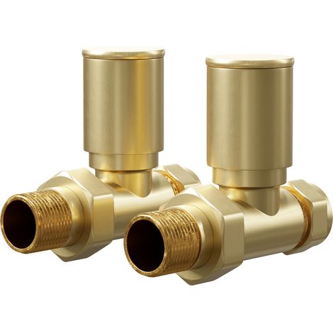 Colore Round Brushed Brass Straight Radiator Valves (1/5)